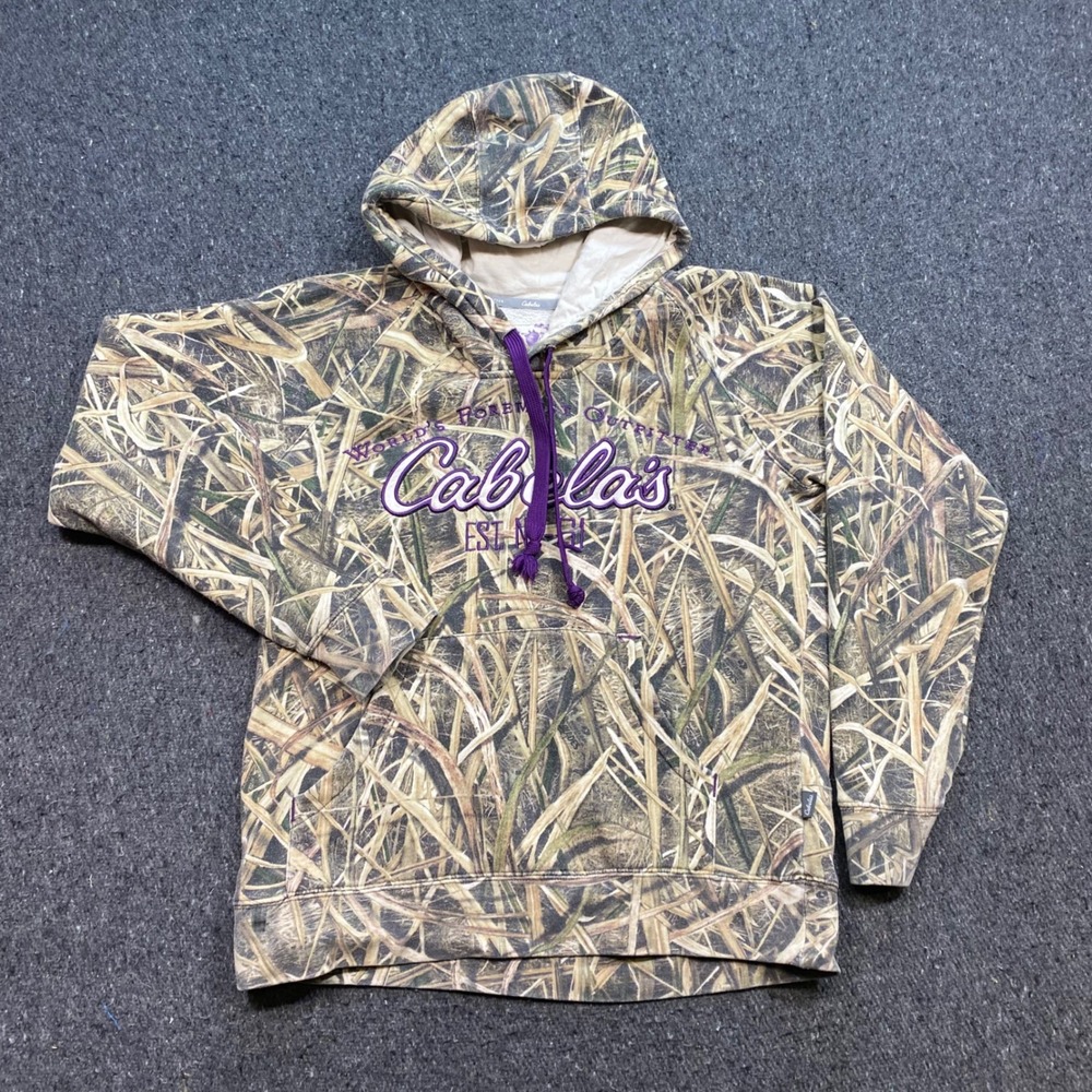 Cabelas Hoodie Sz S Womens Brown Purple Camo Gorpcore Embroidered Pullover